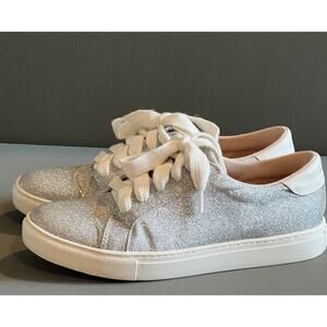 Kate Spade Athena White Glitter Sneakers Women's size 9 Wedding Flats Laces‎